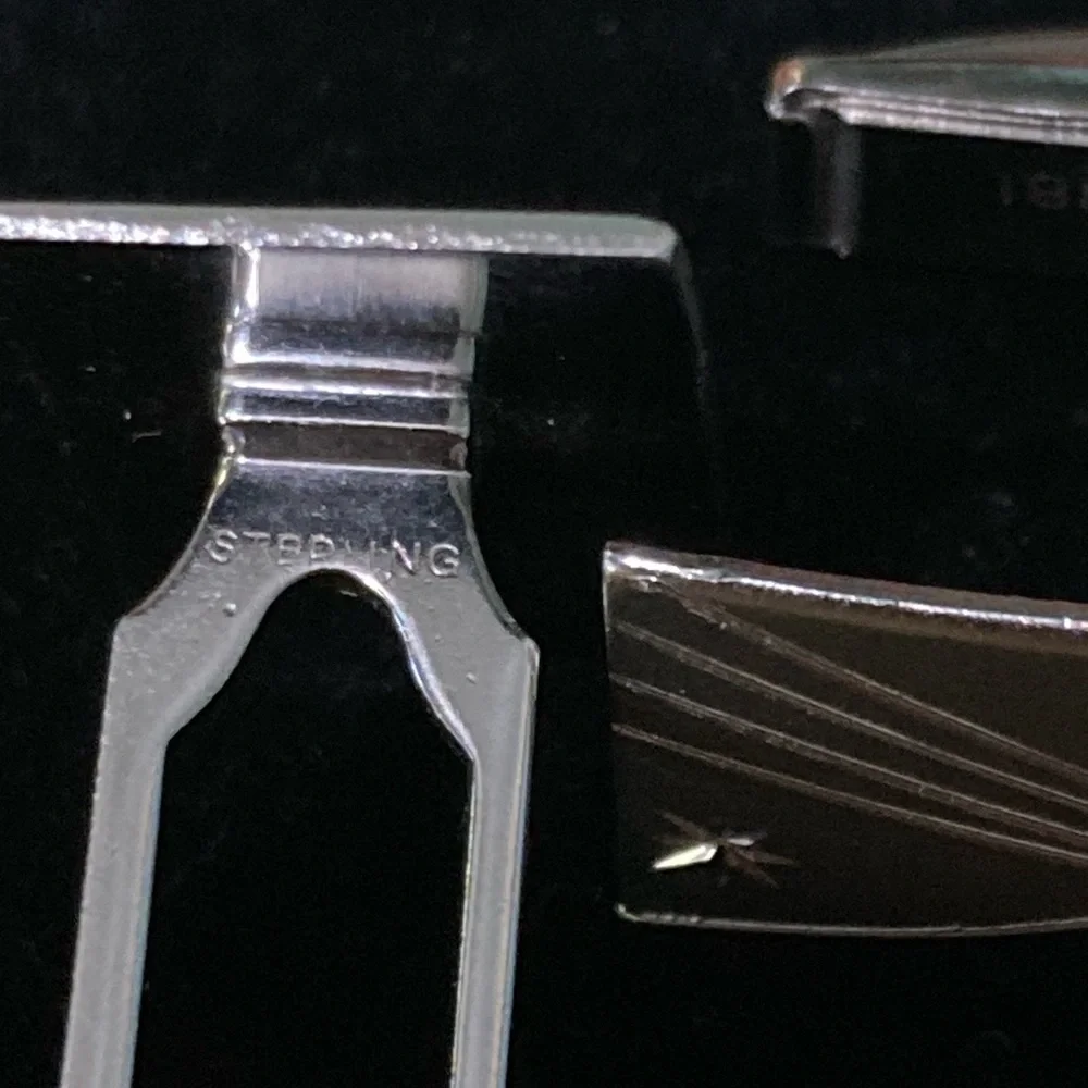 Vintage Sterling Silver brushed/high polish starburst rectangular cuff links
